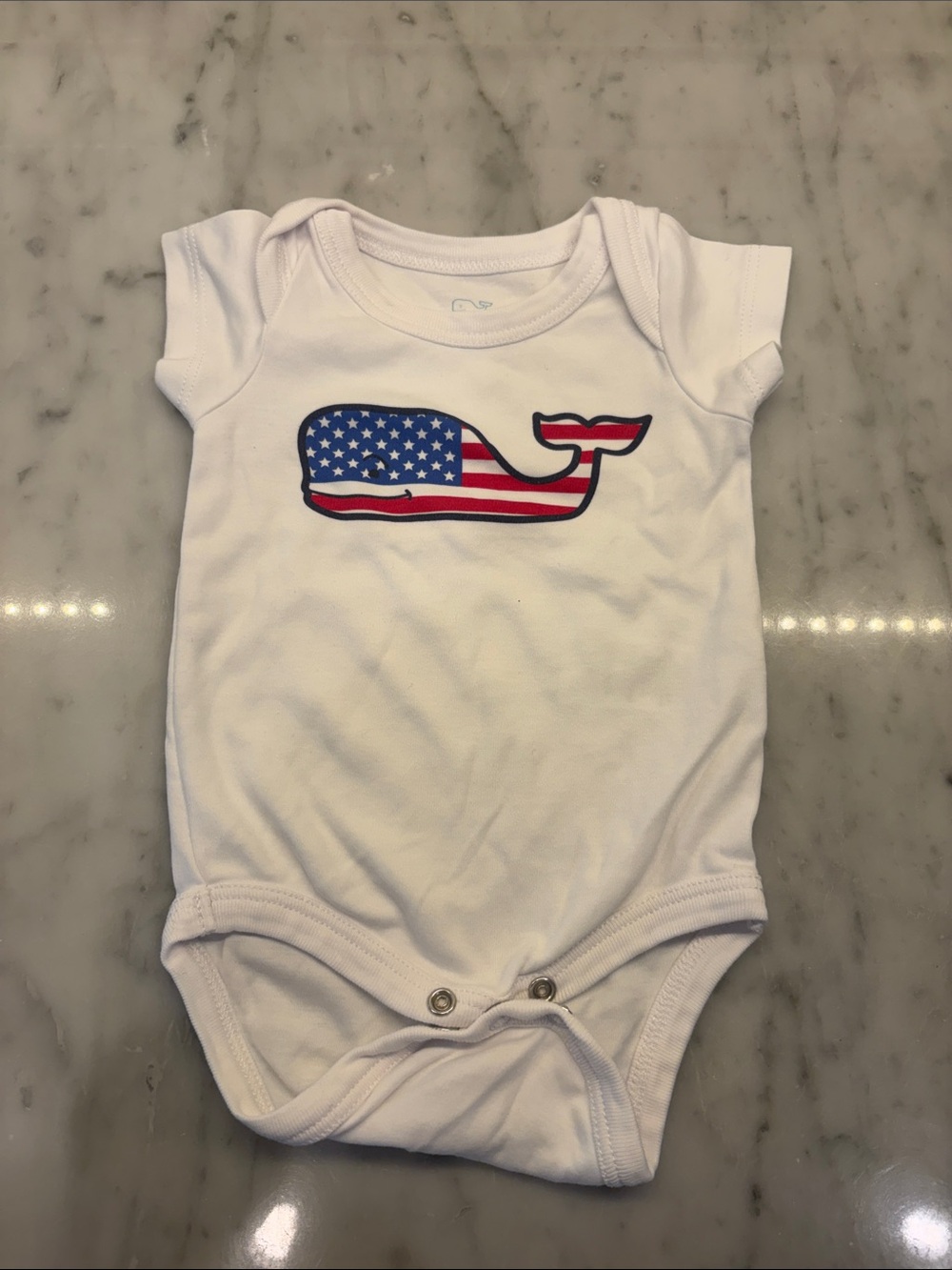 Vineyard Vines White Baby One-Piece with Patriotic Whale Graphic